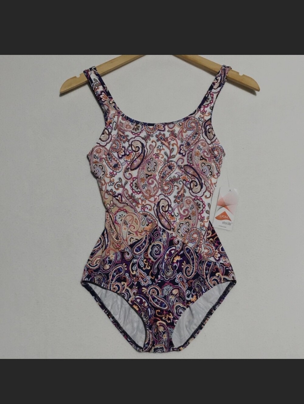 Lands' End Paisley One-Piece Swimsuit in Purple, Pink, Cream